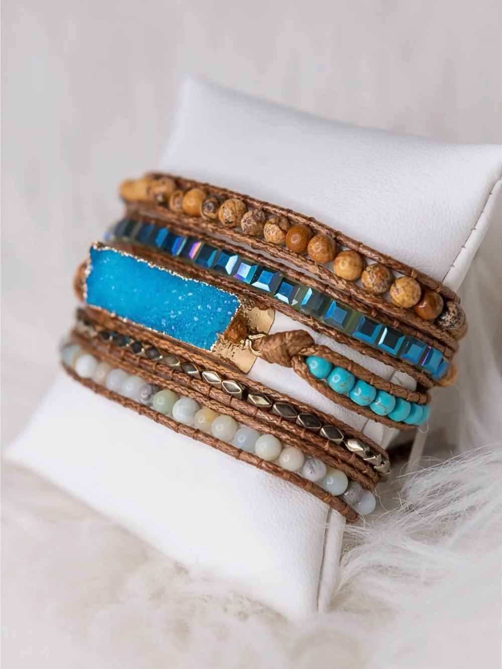 Layla Handmade Turquoise Blue Multi‑Strand Beaded Wrap Bracelet